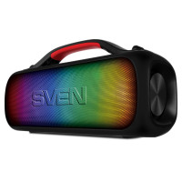 Портативная колонка Bluetooth SVEN PS-360 Black, водонепроницаемая, 24Вт RMS, динамическая подсветка RGB, защита от воды (IPx5), поддержка iPad и смартфонов, FM-тюнер, USB и microSD, TWS, встроенная литиевая батарея 3000 мАч, AUX-вход, петля и ручка для п Портативная колонка Bluetooth SVEN PS-360 Black, водонепроницаемая, 24Вт RMS, динамическая подсветка RGB, защита от воды (IPx5), поддержка iPad и смартфонов, FM-тюнер, USB и microSD, TWS, встроенная литиевая батарея 3000 мАч, AUX-вход, петля и ручка для п